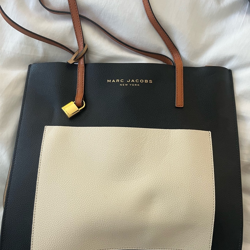 Marc Jacobs Black and Cream Tote with Tan Accents